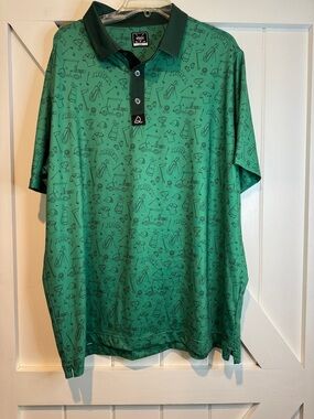 Green Golf-Print Polo with Contrast Black Collar by Cutter & Buck